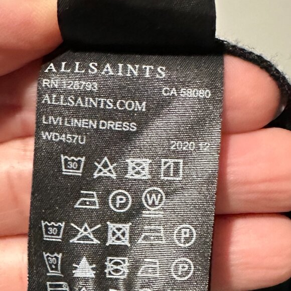 ALL SAINTS Livi Linen Black Smocked Puff Sleeve Dress Sz 6 - Picture 10 of 12